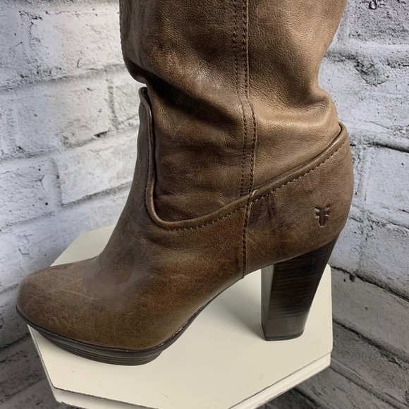 Frye Boots Mimi Scrunch Brown Leather Platform Heel Women’s 10 Bohemian Western - Picture 2 of 8